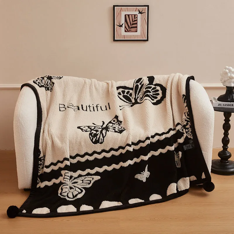Cationic velvet multifunctional blanket in Panda Ball colour, soft fleece throw for autumn winter