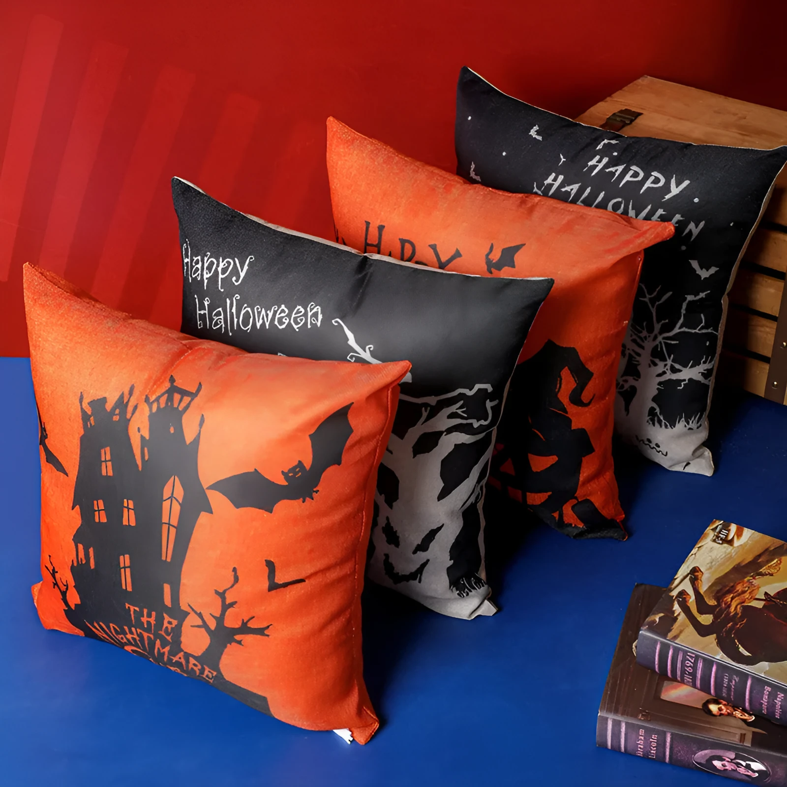 Halloween throw pillowcase 43x43cm square cloth cover with ghost design on sofa