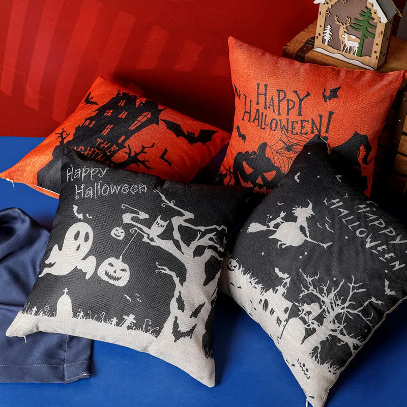 Halloween throw pillowcase 43x43cm square cloth cover with ghost design on sofa