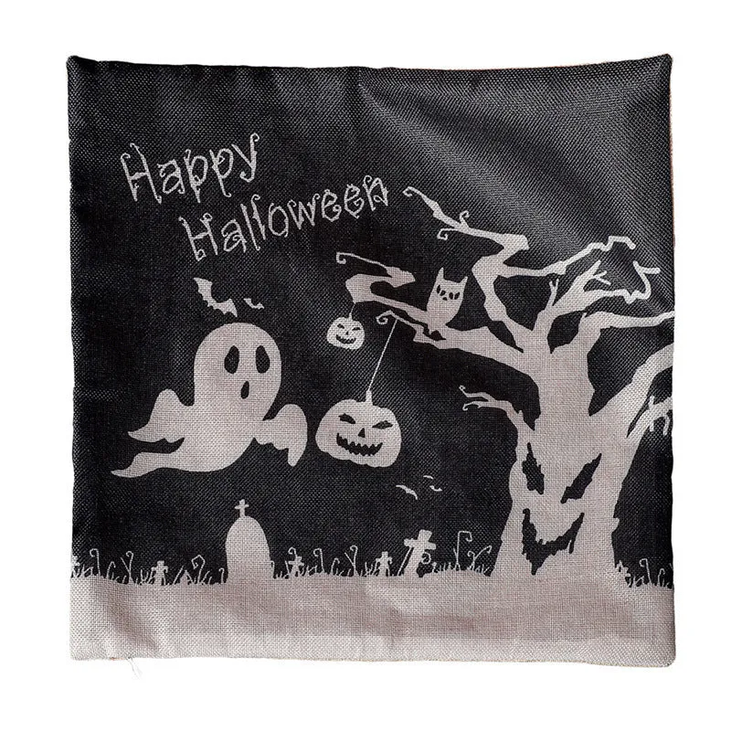 Halloween throw pillowcase 43x43cm square cloth cover with ghost design on sofa
