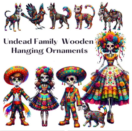 Wooden cartoon animal flat pendant home decoration set of 10 pieces Style A flat design
