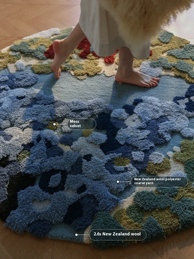 Handmade acrylic round carpet Ocean Secret Realm design on living room floor