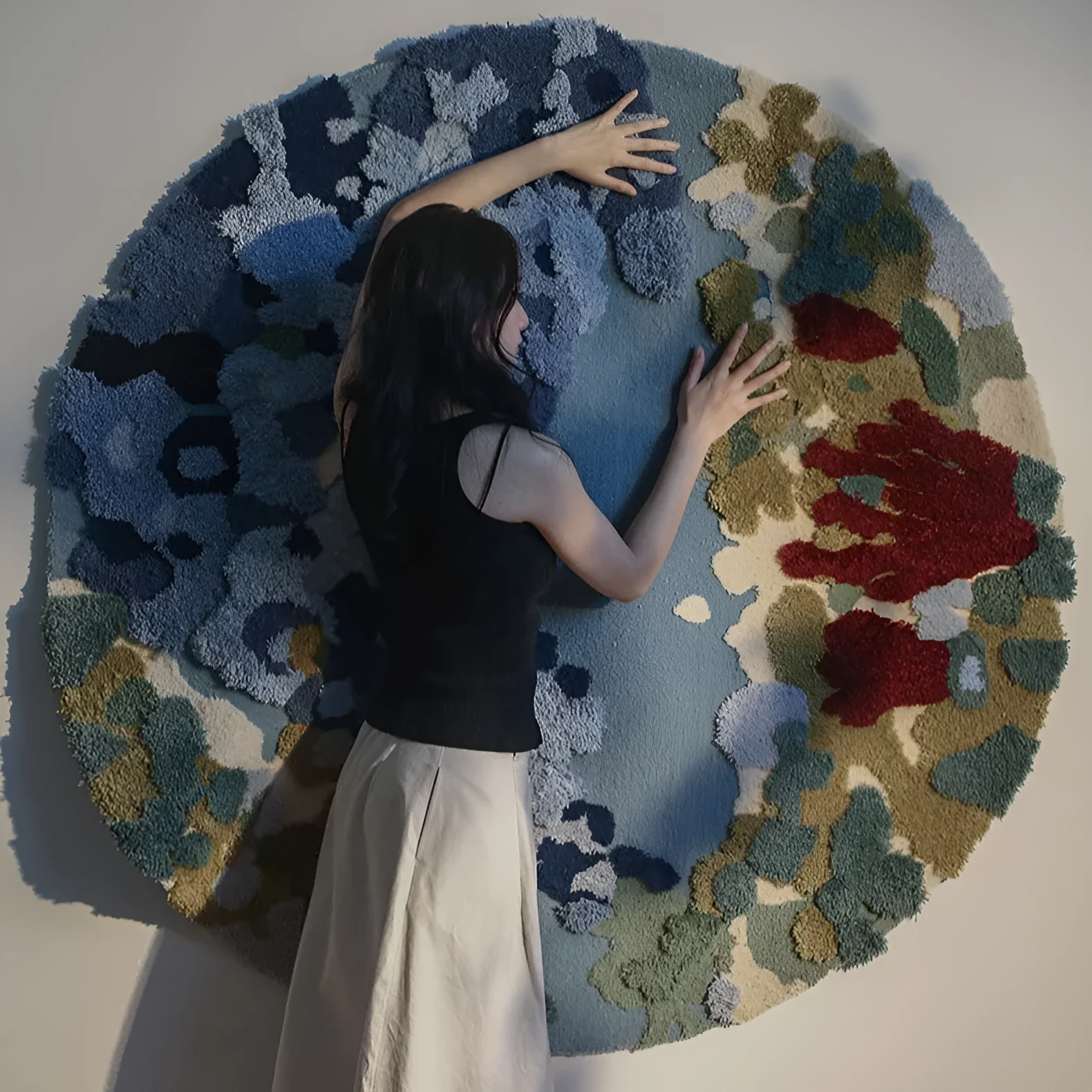 Handmade acrylic round carpet Ocean Secret Realm design on living room floor