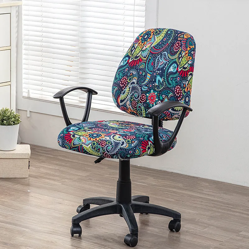Printed stretch split office chair cover in abstract pattern, free size, polyester fabric for European and American household