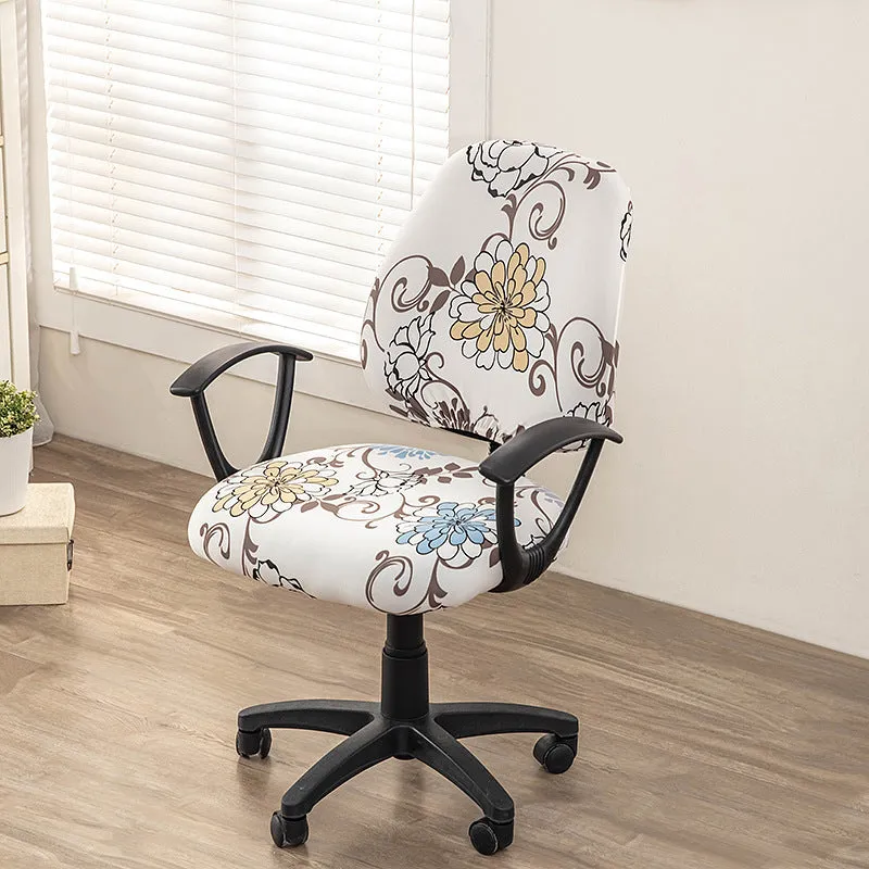 Printed stretch split office chair cover in abstract pattern, free size, polyester fabric for European and American household