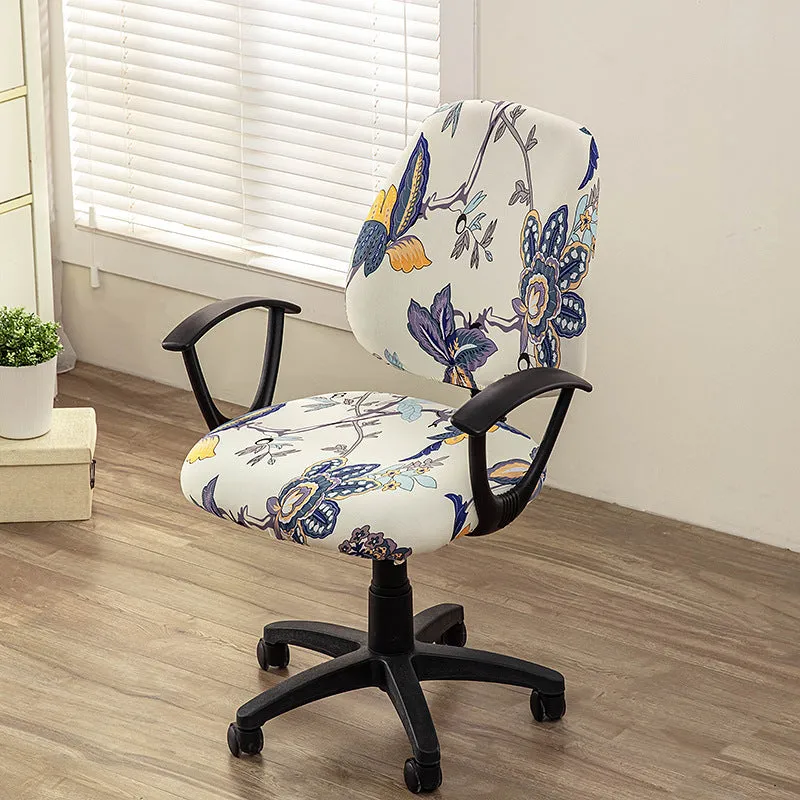 Printed stretch split office chair cover in abstract pattern, free size, polyester fabric for European and American household