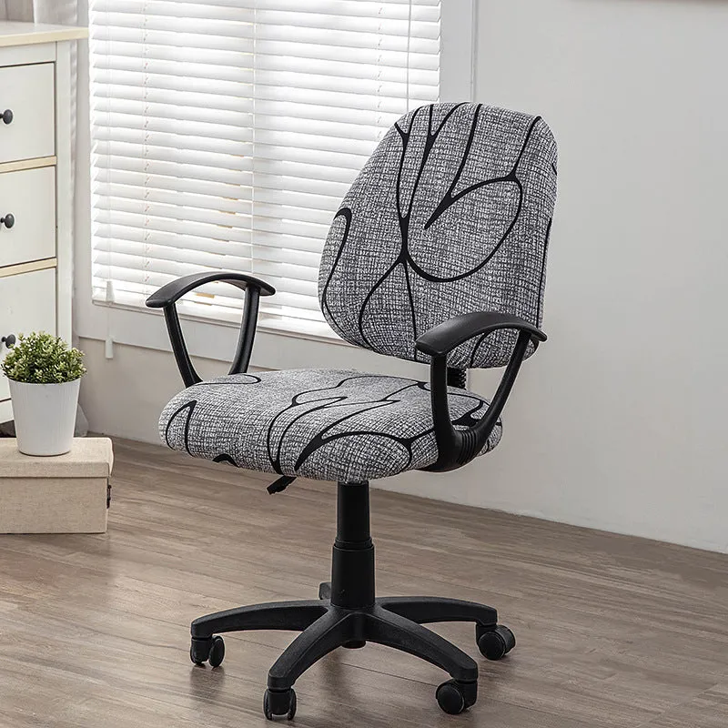 Printed stretch split office chair cover in abstract pattern, free size, polyester fabric for European and American household