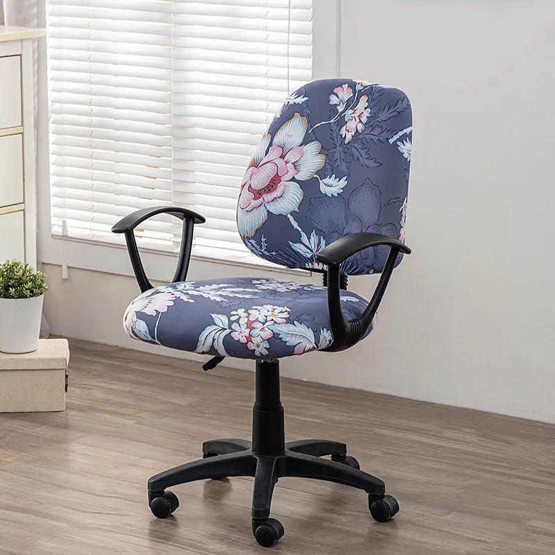 Printed stretch split office chair cover in abstract pattern, free size, polyester fabric for European and American household