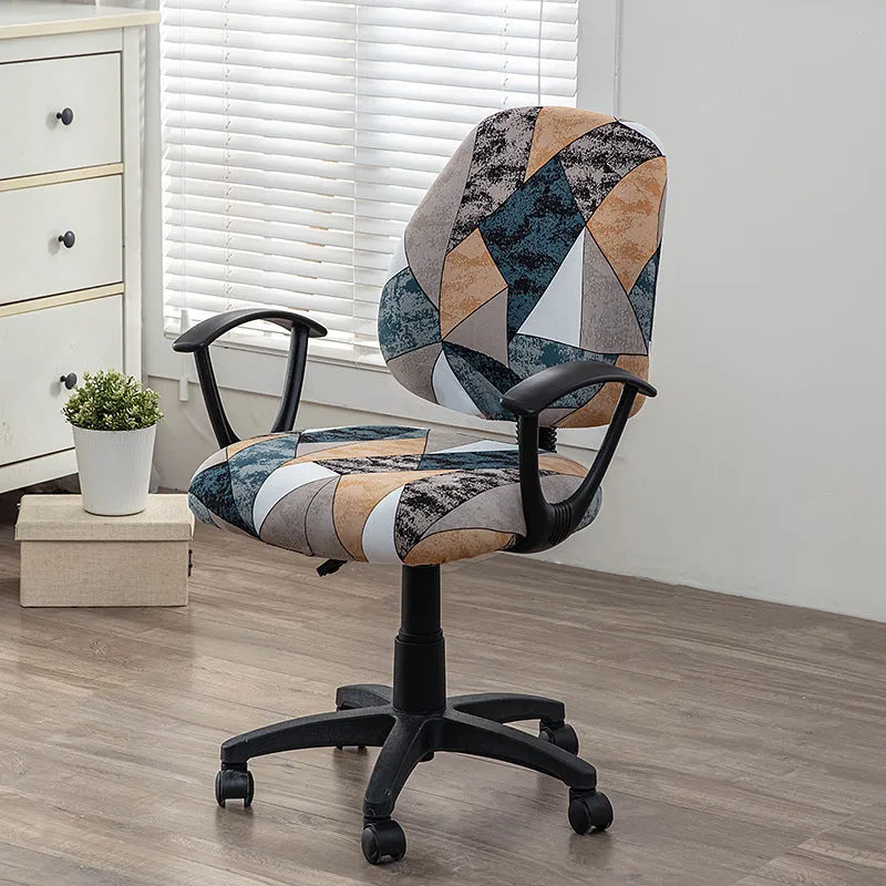 Printed stretch split office chair cover in abstract pattern, free size, polyester fabric for European and American household