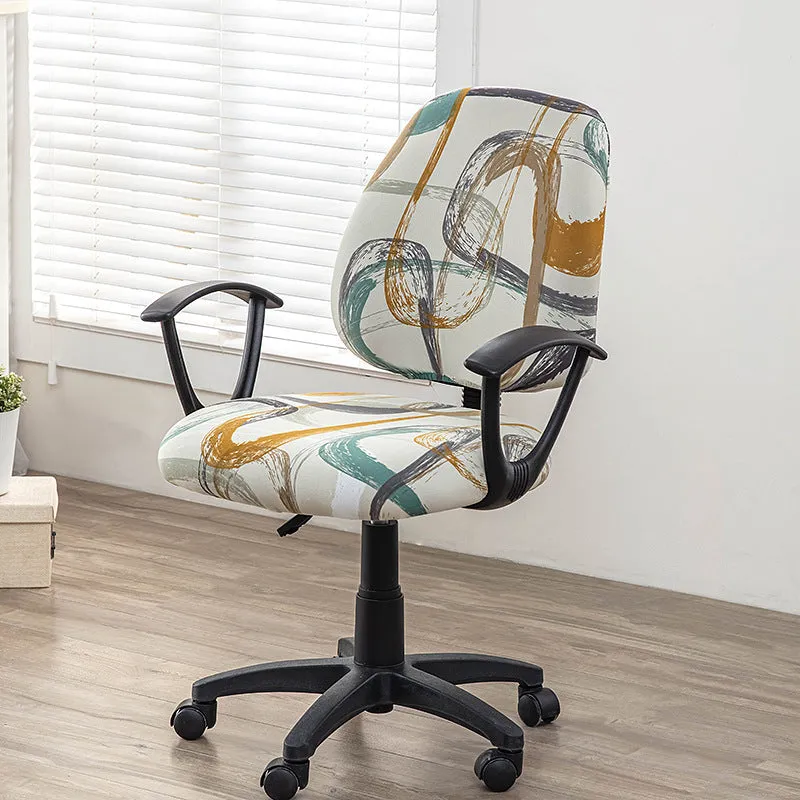 Printed stretch split office chair cover in abstract pattern, free size, polyester fabric for European and American household