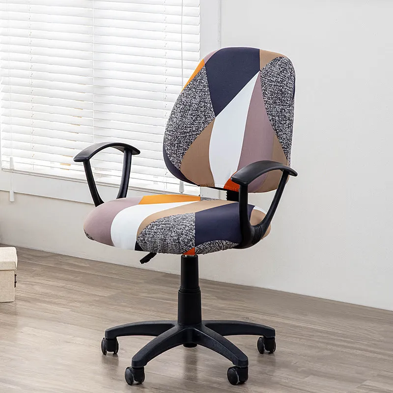 Printed stretch split office chair cover in abstract pattern, free size, polyester fabric for European and American household
