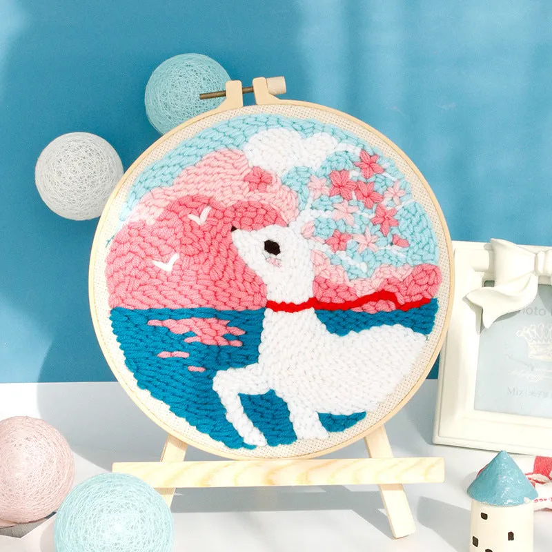 Handmade embroidery DIY kit with linen fabric and cute cartoon pattern in Flamingo Paradise style