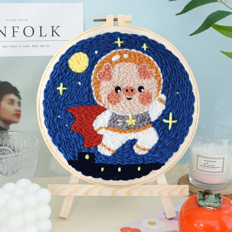 Handmade embroidery DIY kit with linen fabric and cute cartoon pattern in Flamingo Paradise style