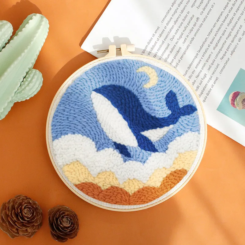 Handmade embroidery DIY kit with linen fabric and cute cartoon pattern in Flamingo Paradise style