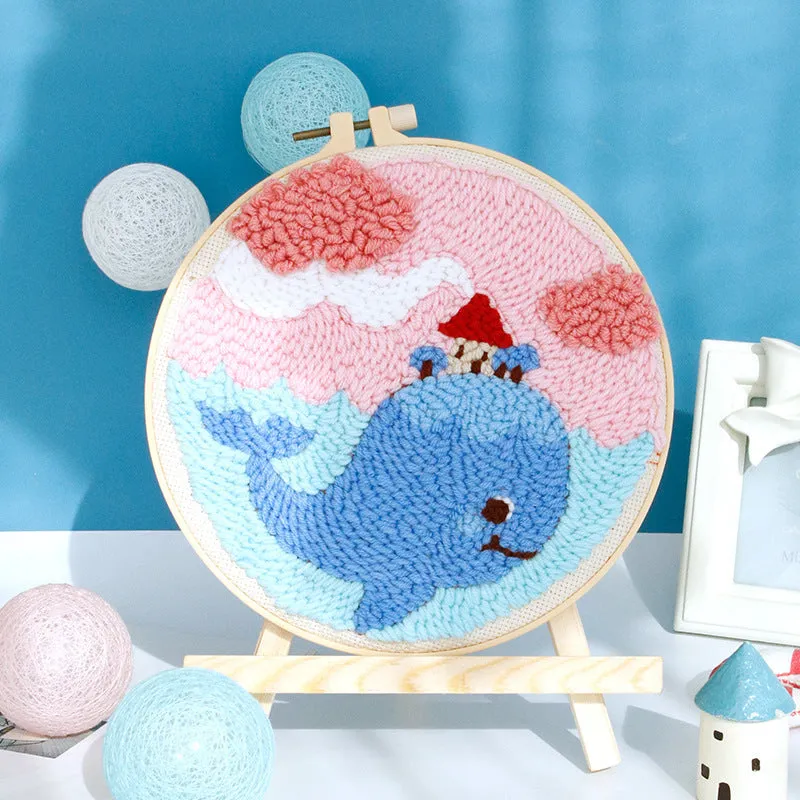 Handmade embroidery DIY kit with linen fabric and cute cartoon pattern in Flamingo Paradise style