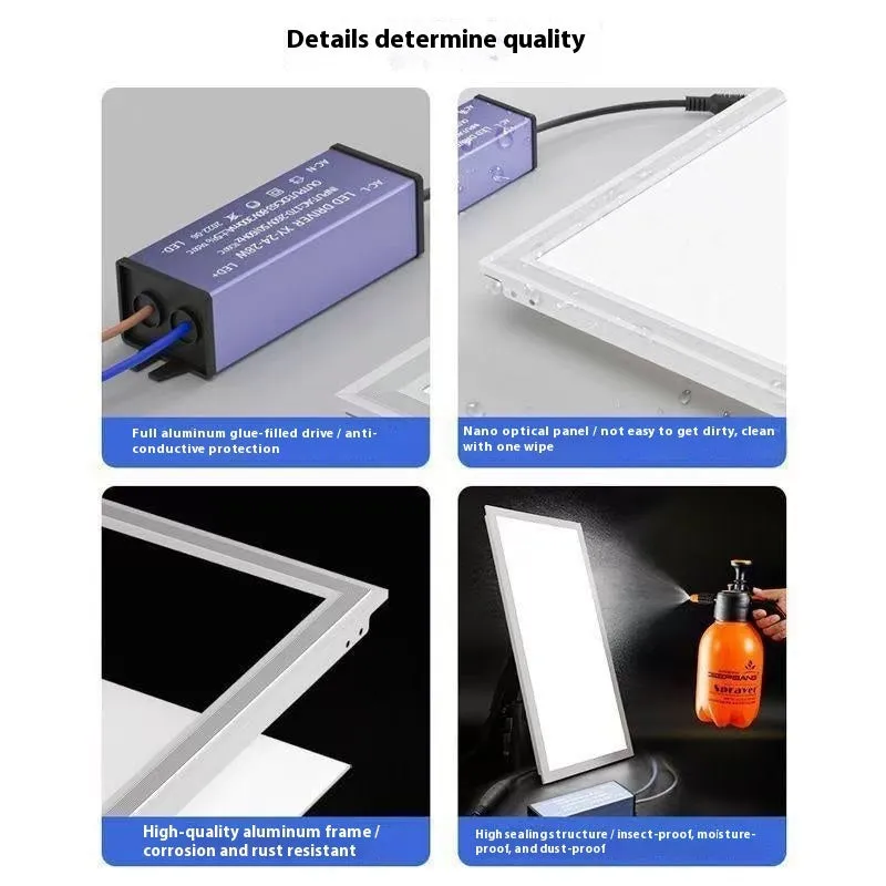 Rectangular embedded kitchen bathroom ceiling light with aluminium frame, 30x30cm, black or white colour options
