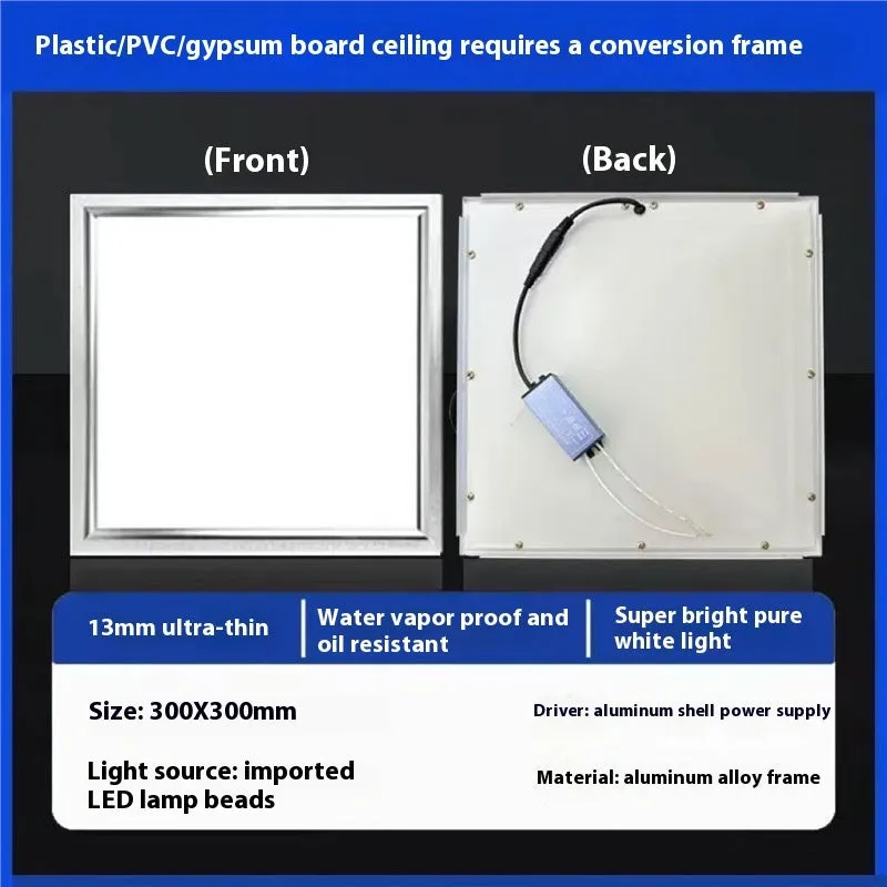 Rectangular embedded kitchen bathroom ceiling light with aluminium frame, 30x30cm, black or white colour options
