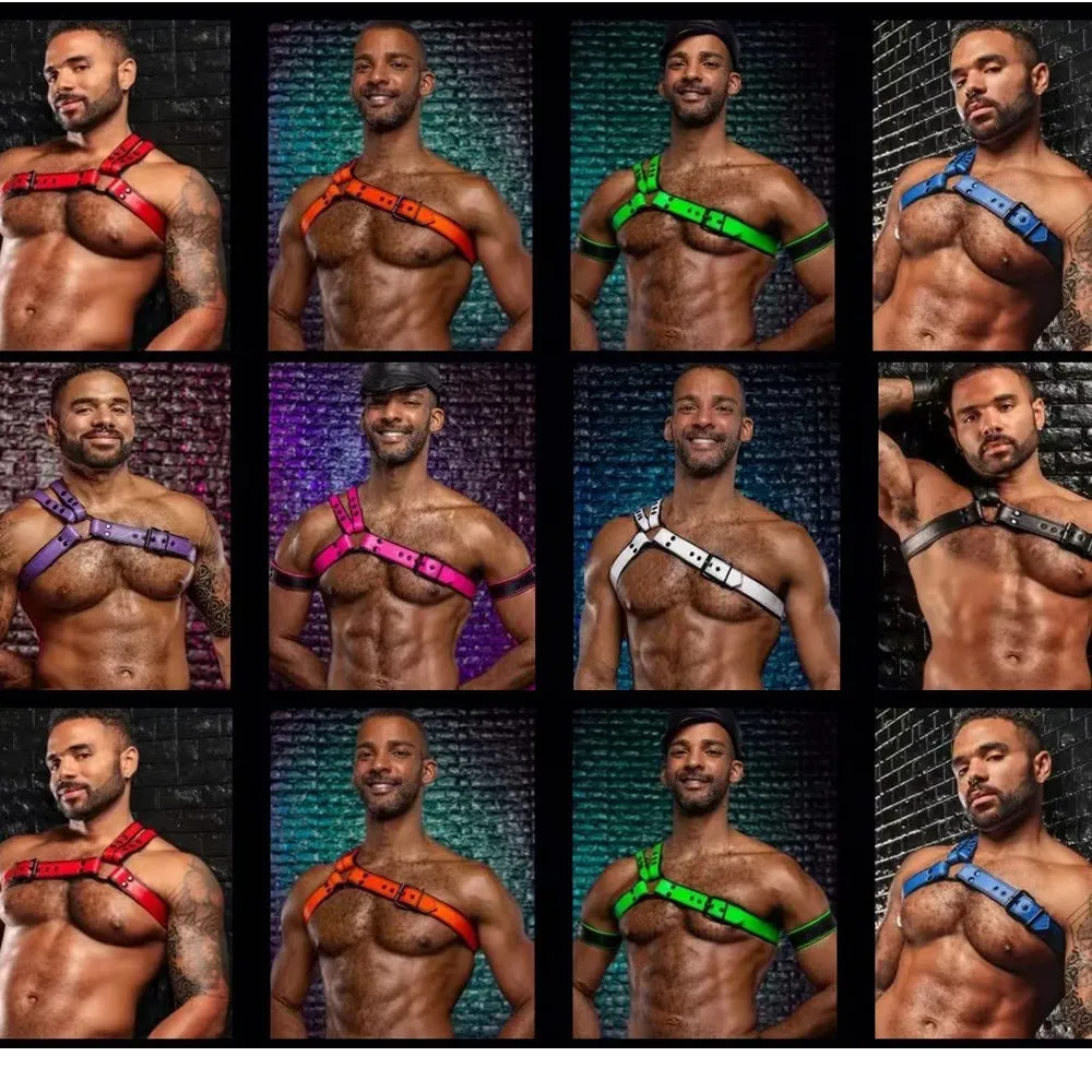 Men's black synthetic leather detachable shoulder chest strap for sports protective gear