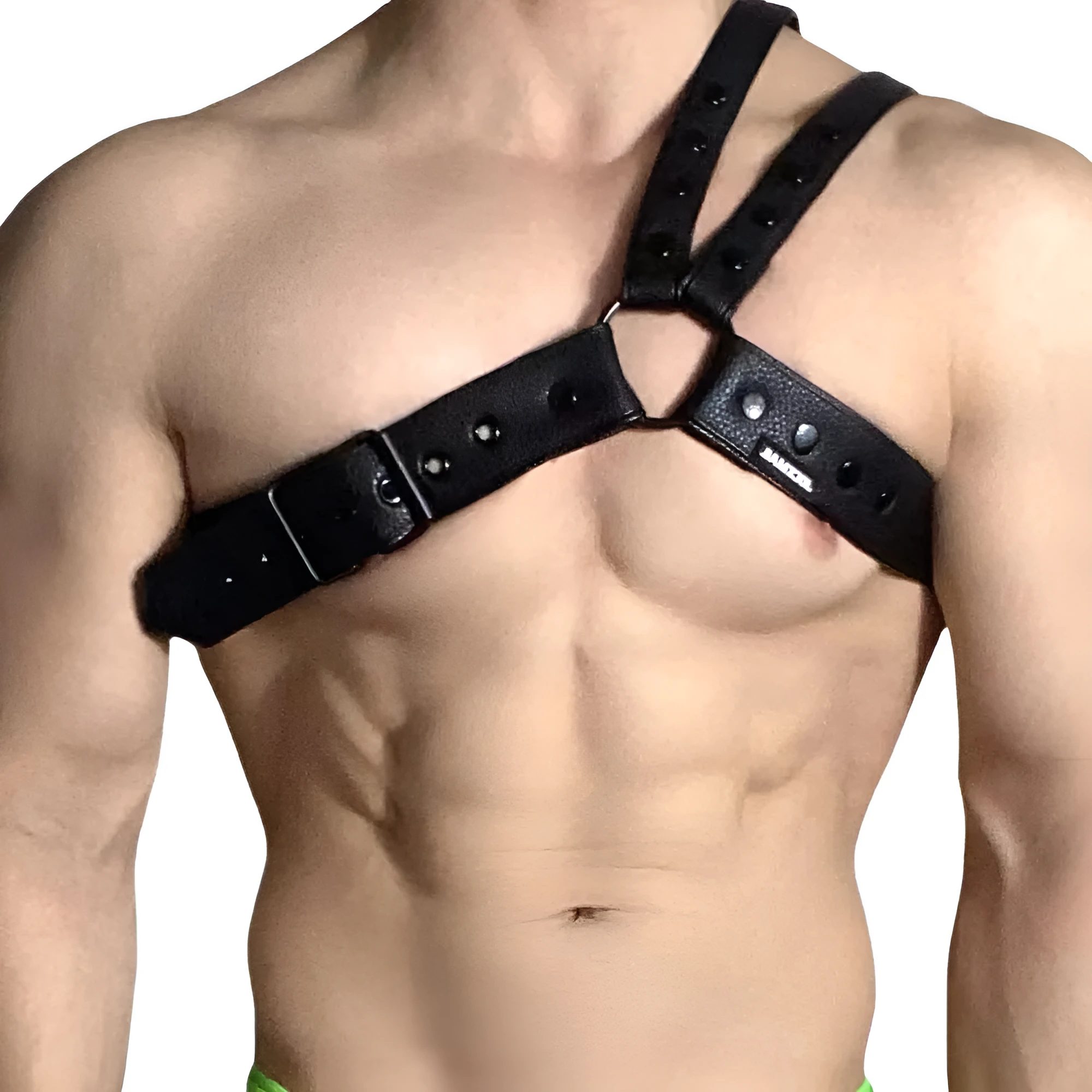 Men's black synthetic leather detachable shoulder chest strap for sports protective gear