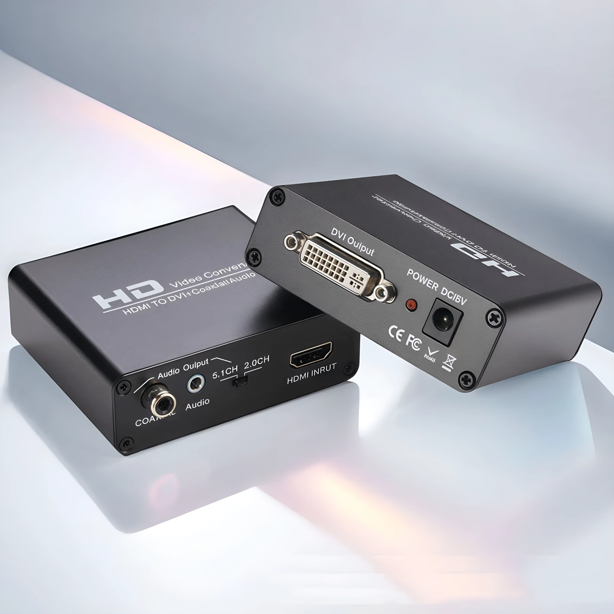 Black HDMI to DVI video converter with 1.5m cable and separate audio output port