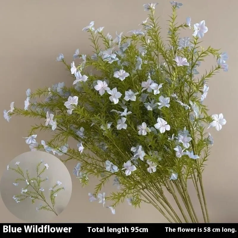 Haze Blue series silk flower bouquet with blue artificial roses and small wildflowers