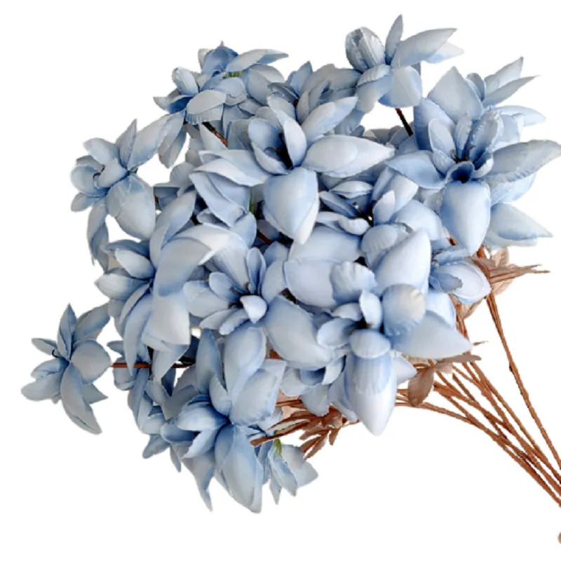 Haze Blue series silk flower bouquet with blue artificial roses and small wildflowers