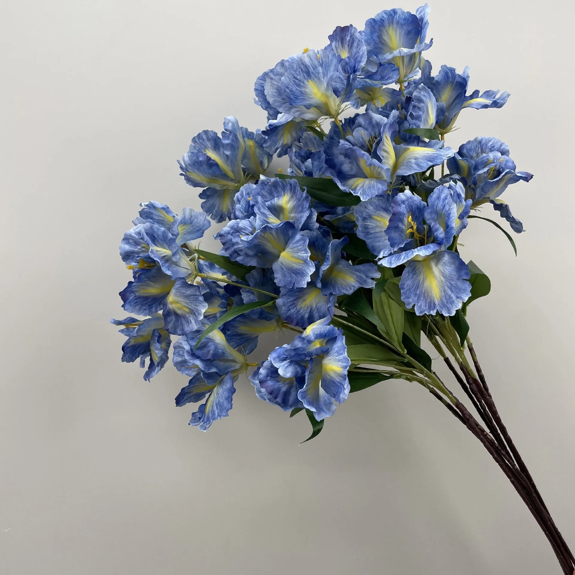 Haze Blue series silk flower bouquet with blue artificial roses and small wildflowers
