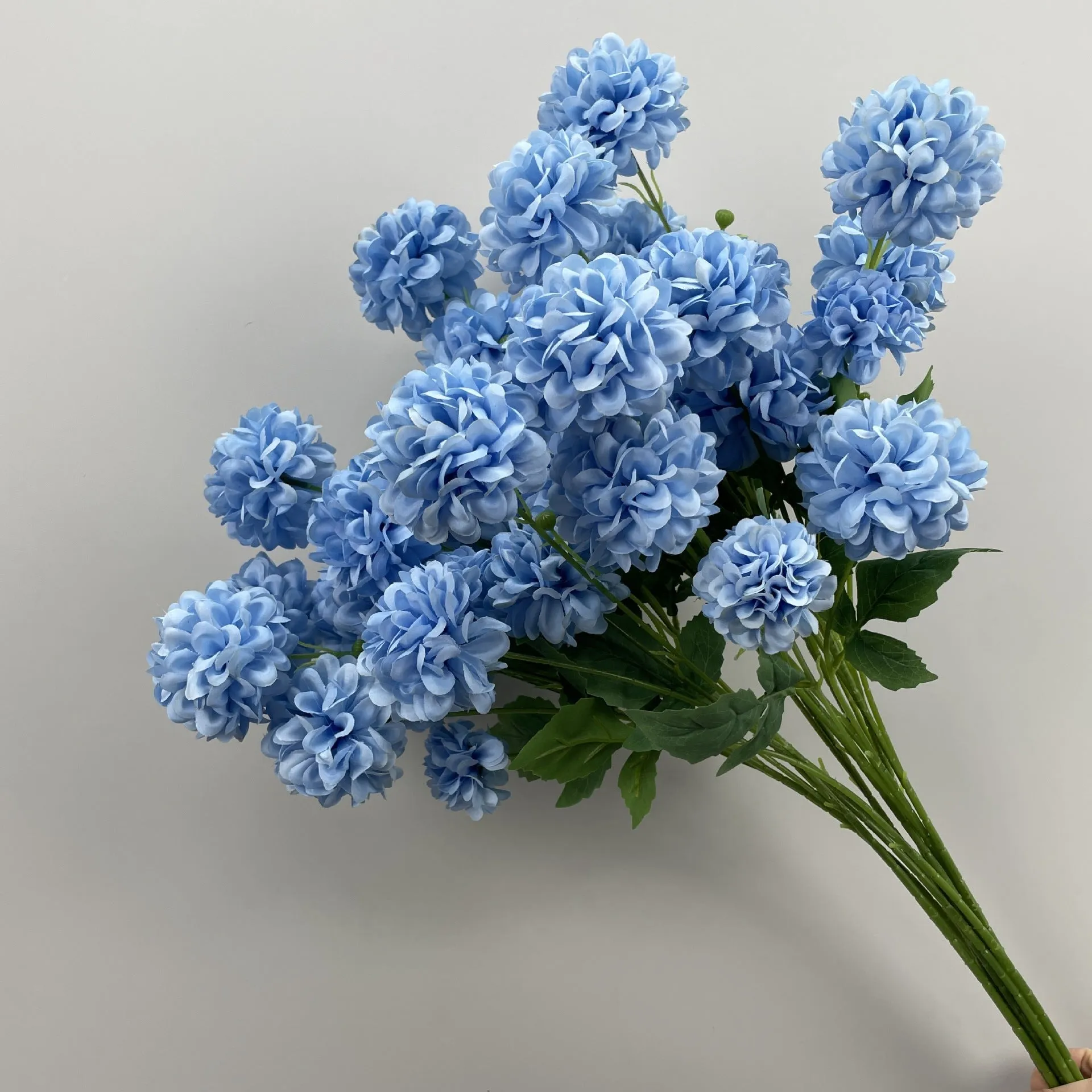 Haze Blue series silk flower bouquet with blue artificial roses and small wildflowers
