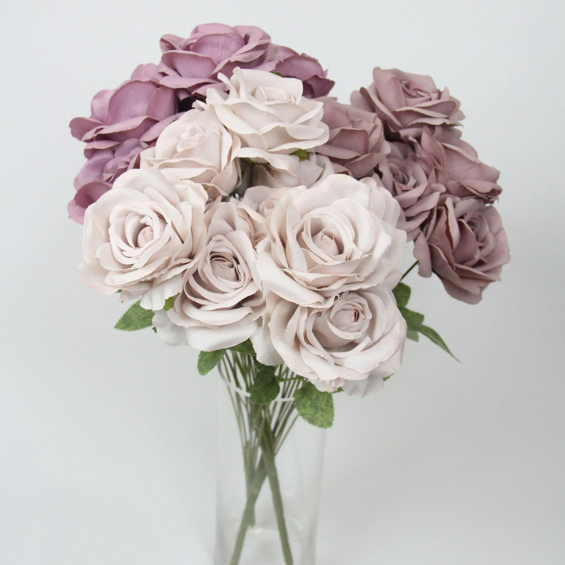 Silk simulation 10-head rose artificial bouquet 53cm tall in pink for wedding and home decoration