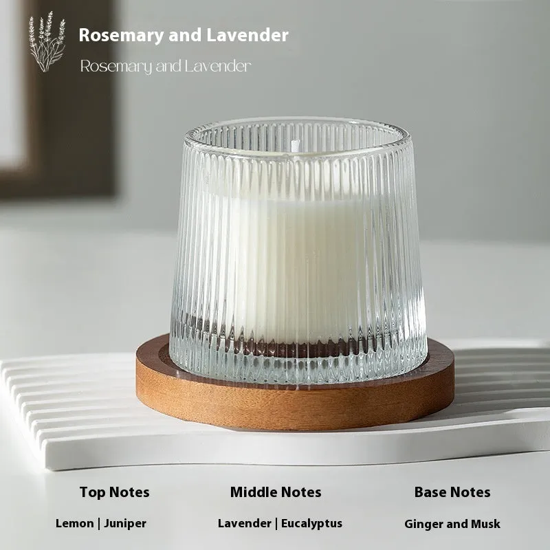 Soy wax aromatherapy candle in cup shape with rotating design, available in seven scent options