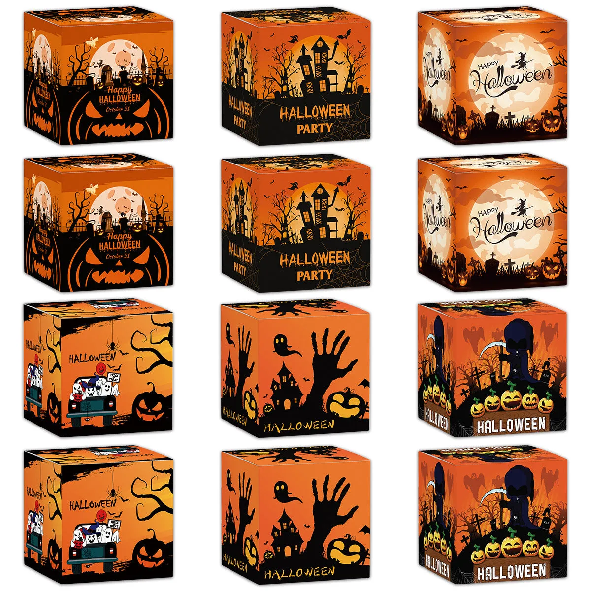 Halloween paper box set of 6 pieces for candy snack packaging in assorted styles
