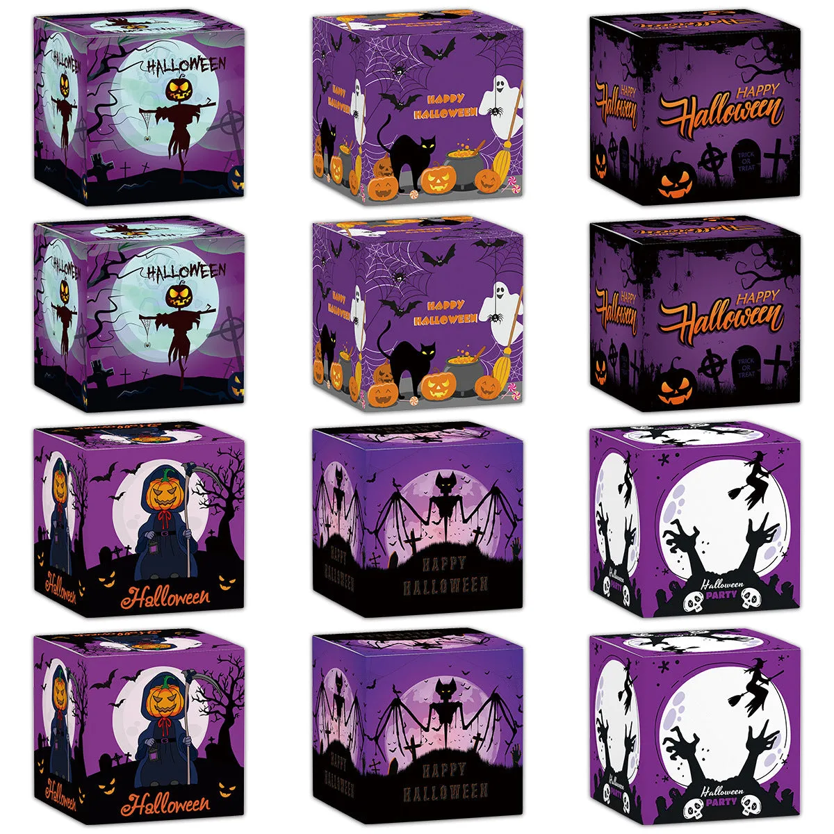 Halloween paper box set of 6 pieces for candy snack packaging in assorted styles