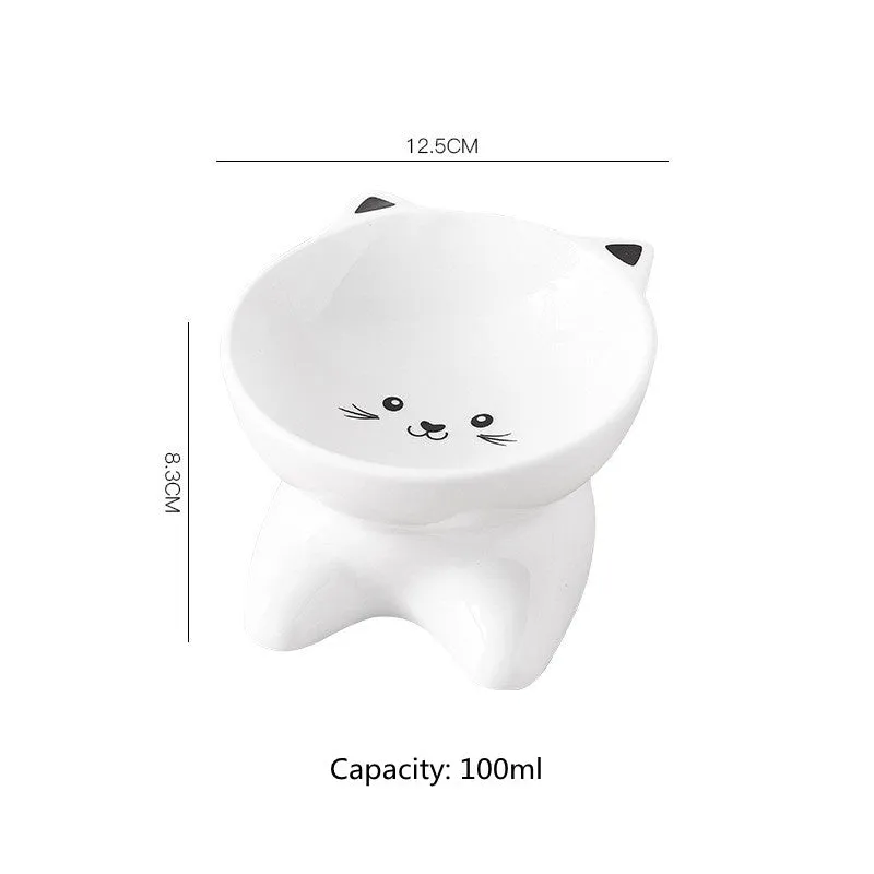 Ceramic small cat face shape pet food bowl in black, porcelain material, with non-slip base