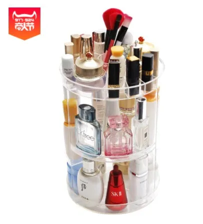 Diamond wave 360 rotating acrylic makeup organiser with detachable compartments on a vanity table