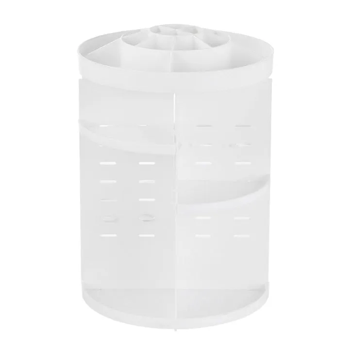 Diamond wave 360 rotating acrylic makeup organiser with detachable compartments on a vanity table