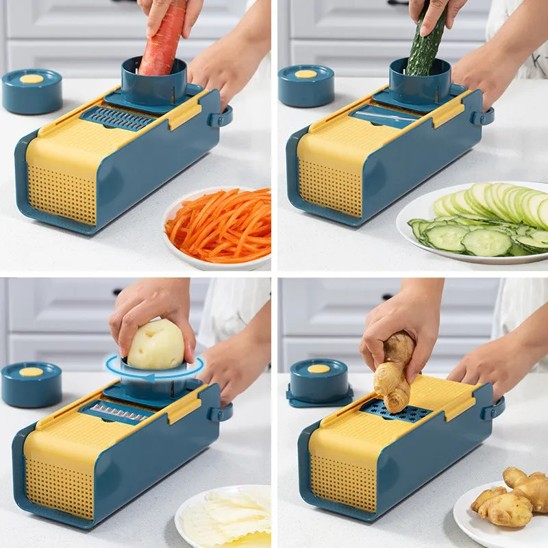 Hand-push grater with ABS plastic body and stainless steel blades on a white background