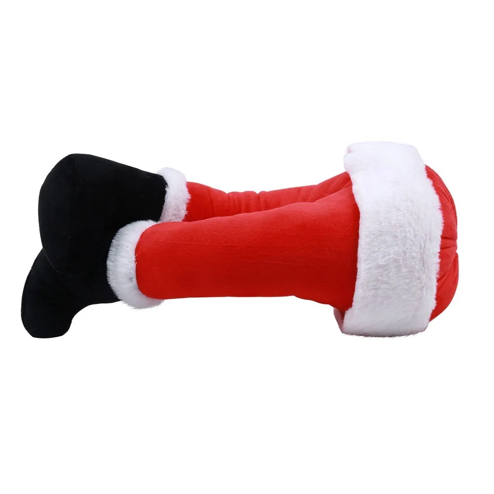 Two white fabric elf legs decorating a Christmas garden display, overall length 38cm