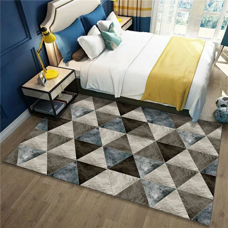 Modern minimalist geometric abstract machine woven crystal velvet polyester fibre rectangle carpet in multiple colours and sizes