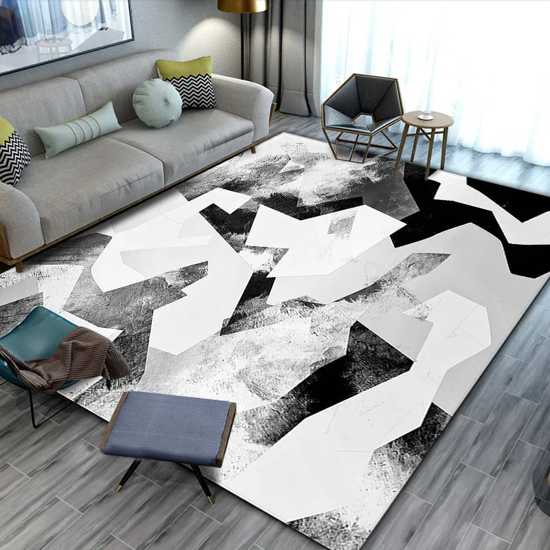 Modern minimalist geometric abstract machine woven crystal velvet polyester fibre rectangle carpet in multiple colours and sizes