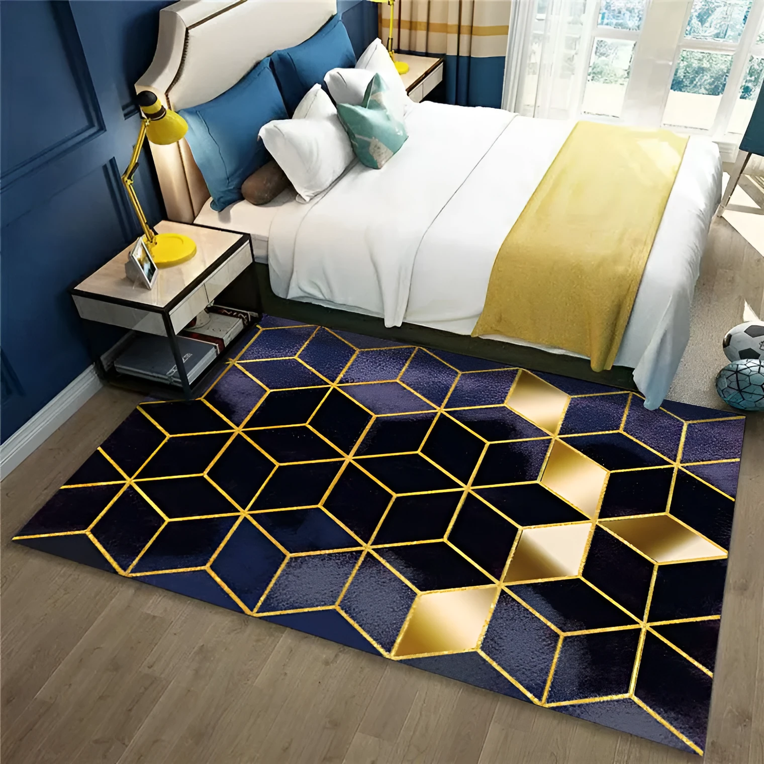Modern minimalist geometric abstract machine woven crystal velvet polyester fibre rectangle carpet in multiple colours and sizes