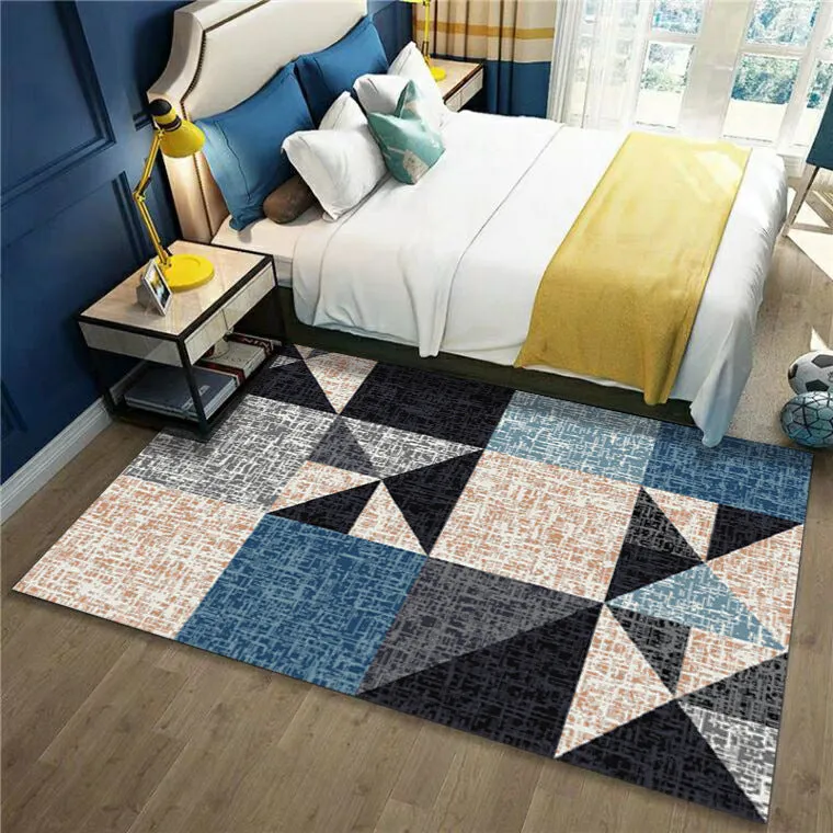 Modern minimalist geometric abstract machine woven crystal velvet polyester fibre rectangle carpet in multiple colours and sizes