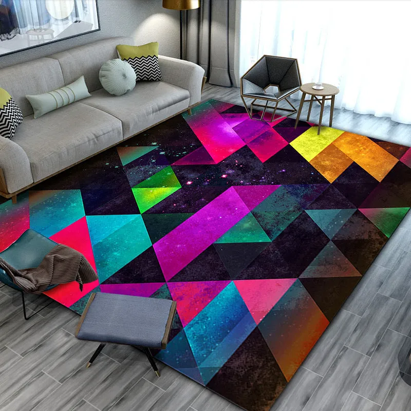 Modern minimalist geometric abstract machine woven crystal velvet polyester fibre rectangle carpet in multiple colours and sizes