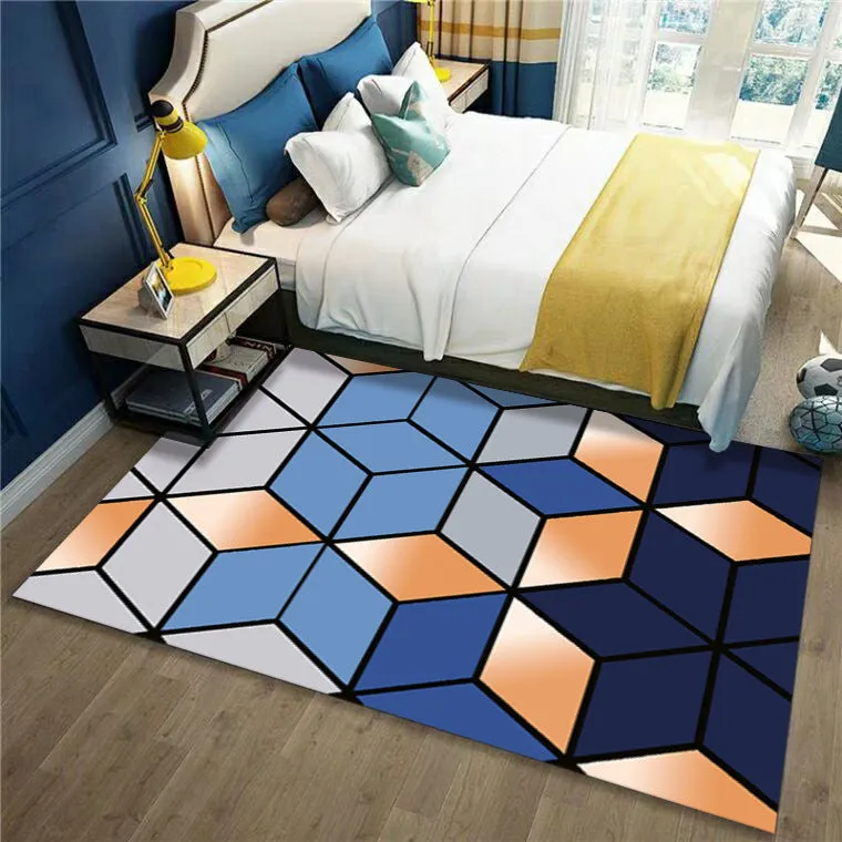 Modern minimalist geometric abstract machine woven crystal velvet polyester fibre rectangle carpet in multiple colours and sizes