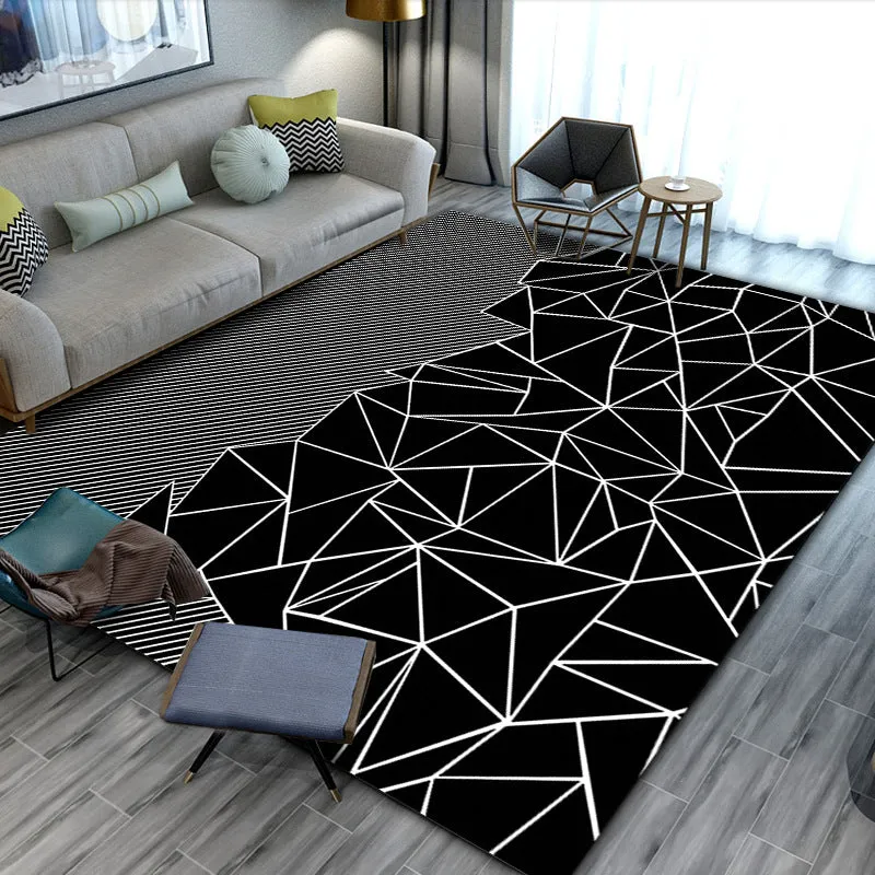 Modern minimalist geometric abstract machine woven crystal velvet polyester fibre rectangle carpet in multiple colours and sizes