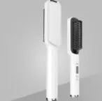 Professional hair straightener brush with tourmaline ceramic heat conductor, 16 gears, and anti-scalding design in gold and white.