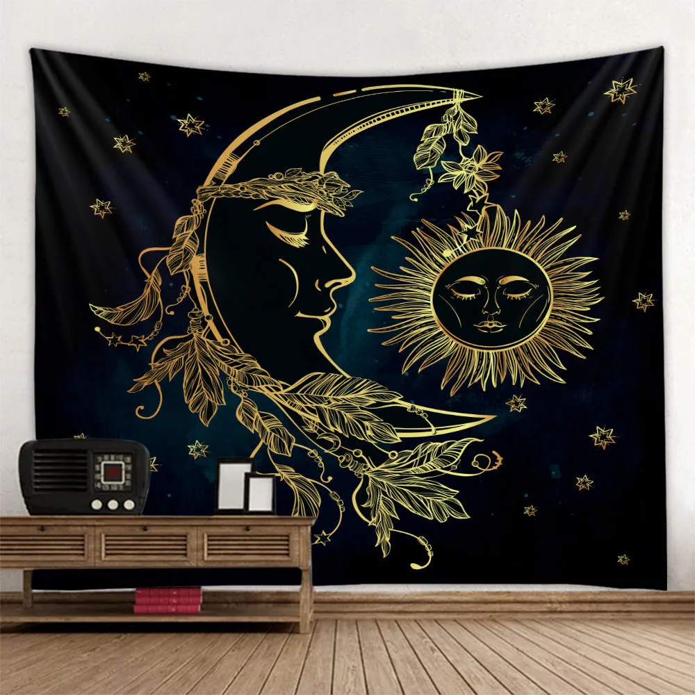 Machine-woven polyester tapestry modern simple black and white series background cloth Colour Sun 150cmx130cm