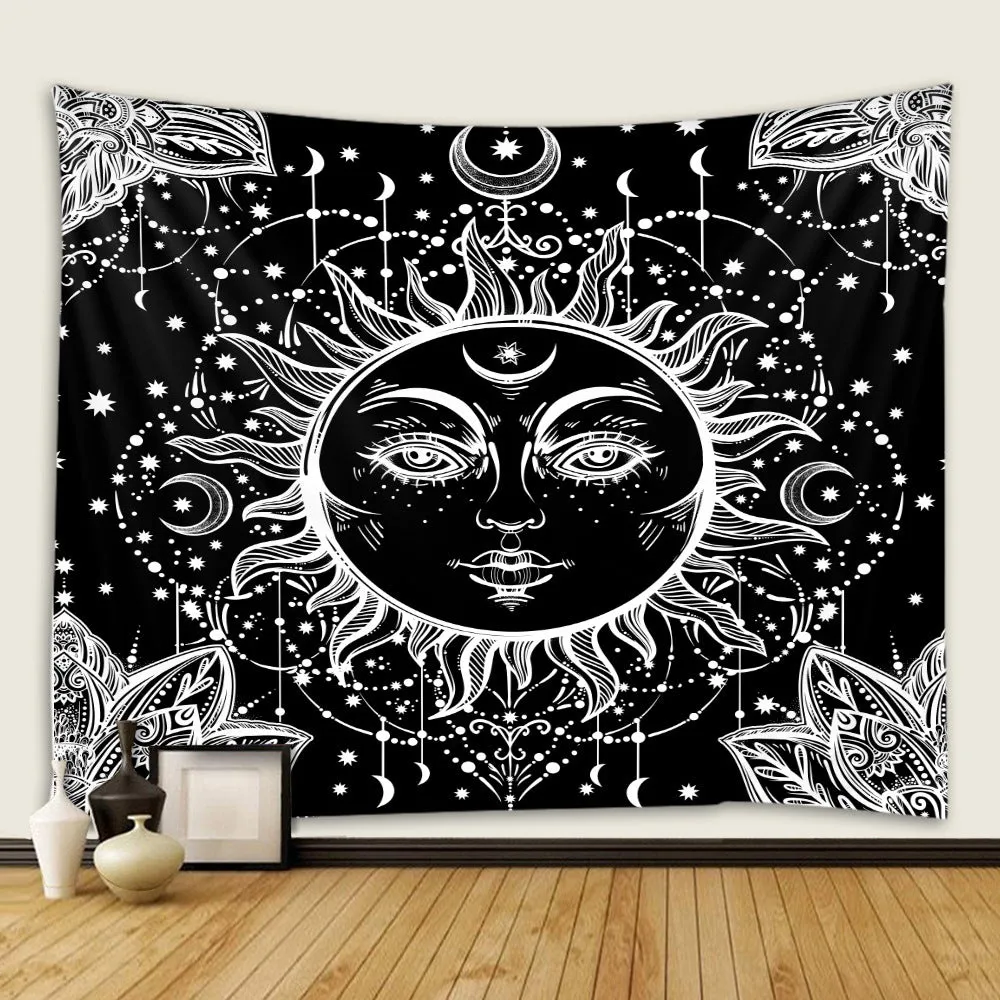 Machine-woven polyester tapestry modern simple black and white series background cloth Colour Sun 150cmx130cm