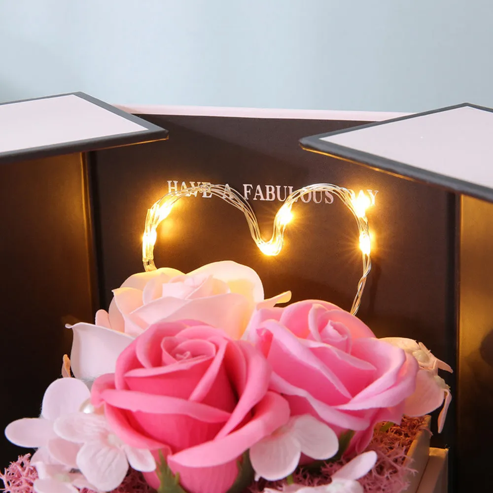 Pink lamp gift box with handmade soap flower rose in pink colour, ready for Christmas or Valentine's Day