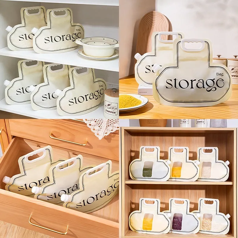 Cream grain storage bag with large opening and good sealing, made of food-grade PE material, 26.5x34.6cm