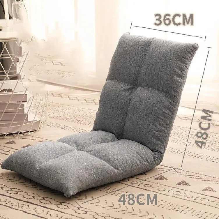 Lazy sofa floor chair with adjustable backrest in beige fabric for living room or balcony modern tatami style